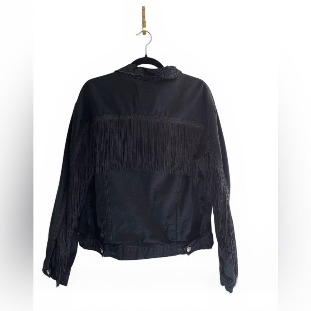 Zara Women's Black Fringe tassel distressed Denim Jacket - Picture 5 of 12